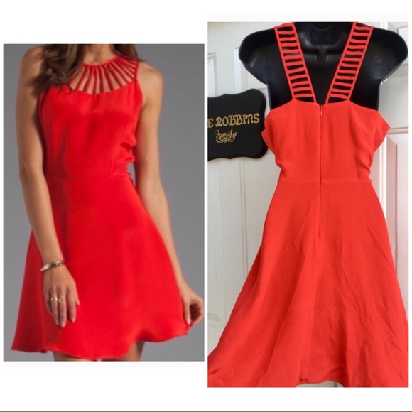 red silk skater dress